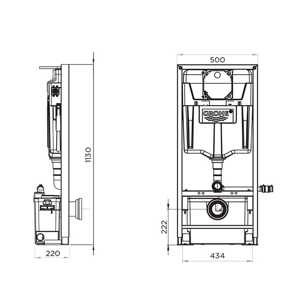 Broyeur SFA avec bâti-support WC Grohe et habillage en verre Saniwall Pro Up, visible dans l'image.