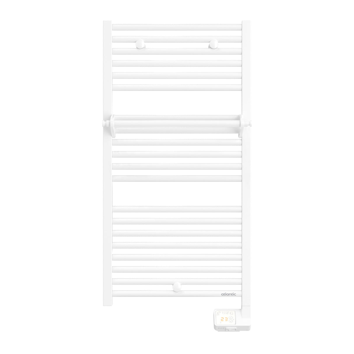 Sèche-serviettes blanc Atlantic, radiateur électrique mural, design moderne.