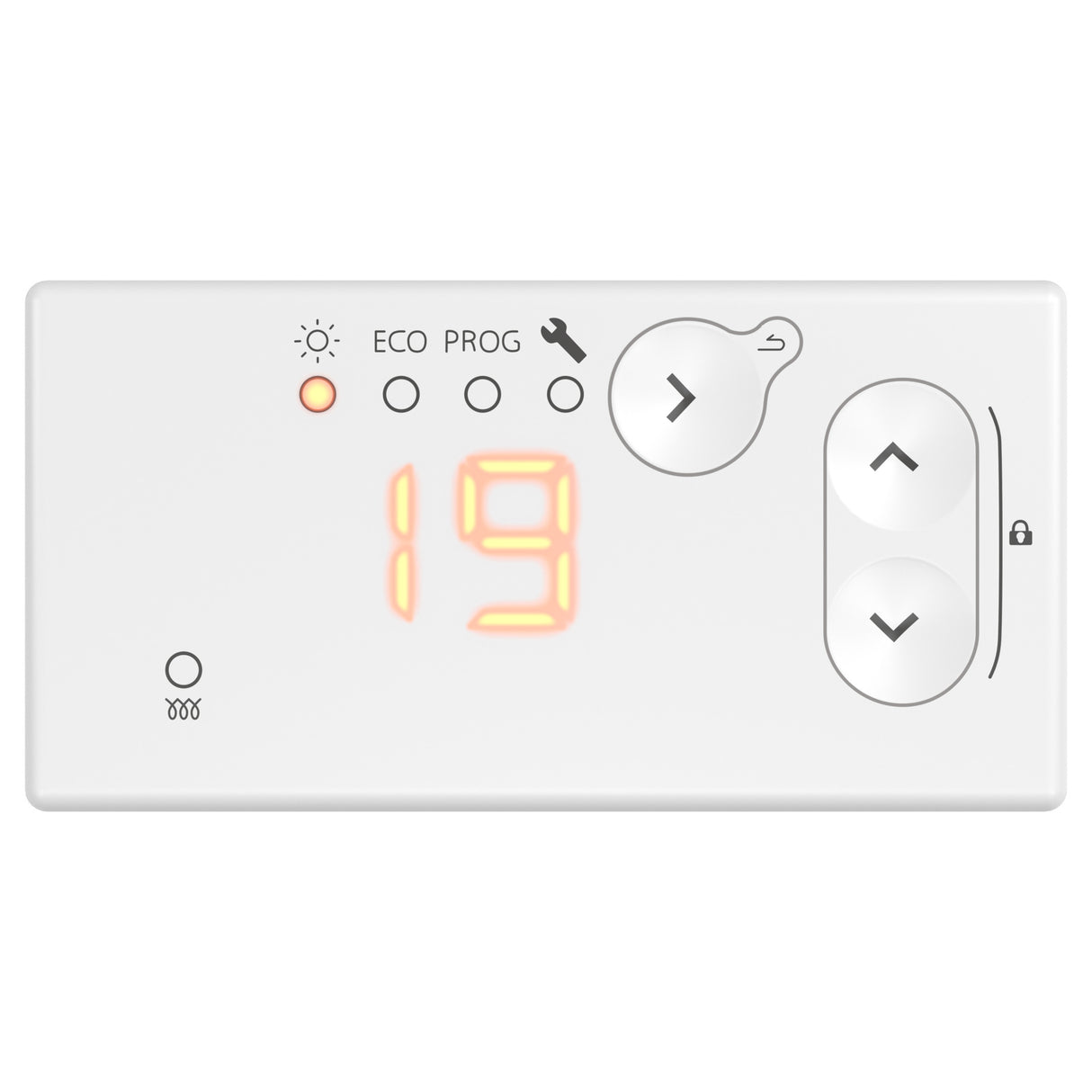 Thermostat programmable Atlantic, blanc, affichage digital, boutons de réglage.