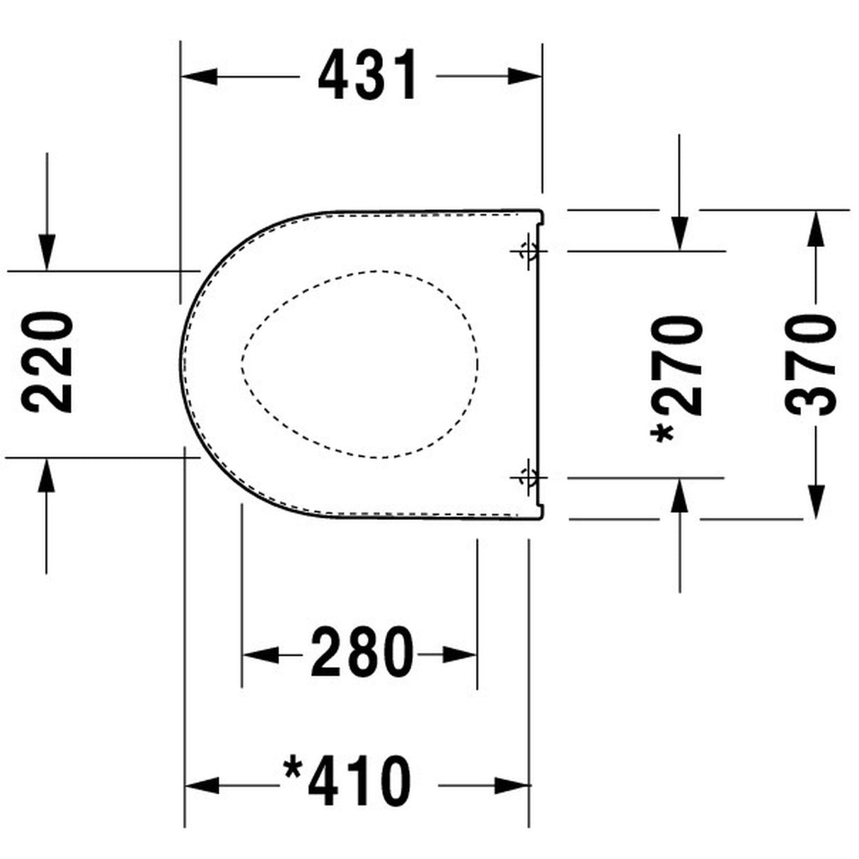 Abattant WC blanc Grohe, plan technique avec dimensions détaillées.