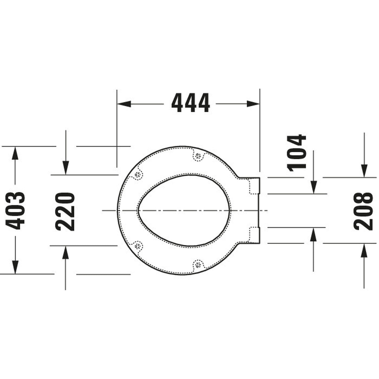 Plan technique abattant WC Grohe, blanc, dimensions en millimètres indiquées.