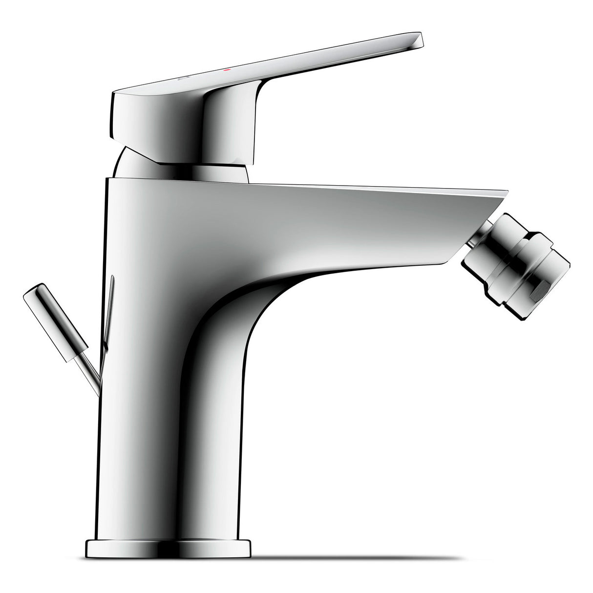 Mitigeur bidet chromé Grohe, robinet sanitaire moderne couleur argent.