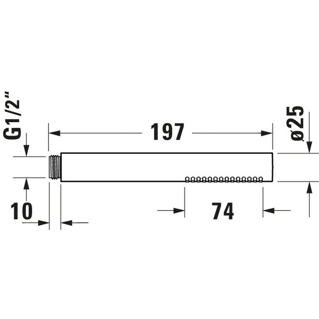 Pommeau de douche Grohe, chromé, schéma dimensionnel de douchette cylindrique, Ø25 mm.