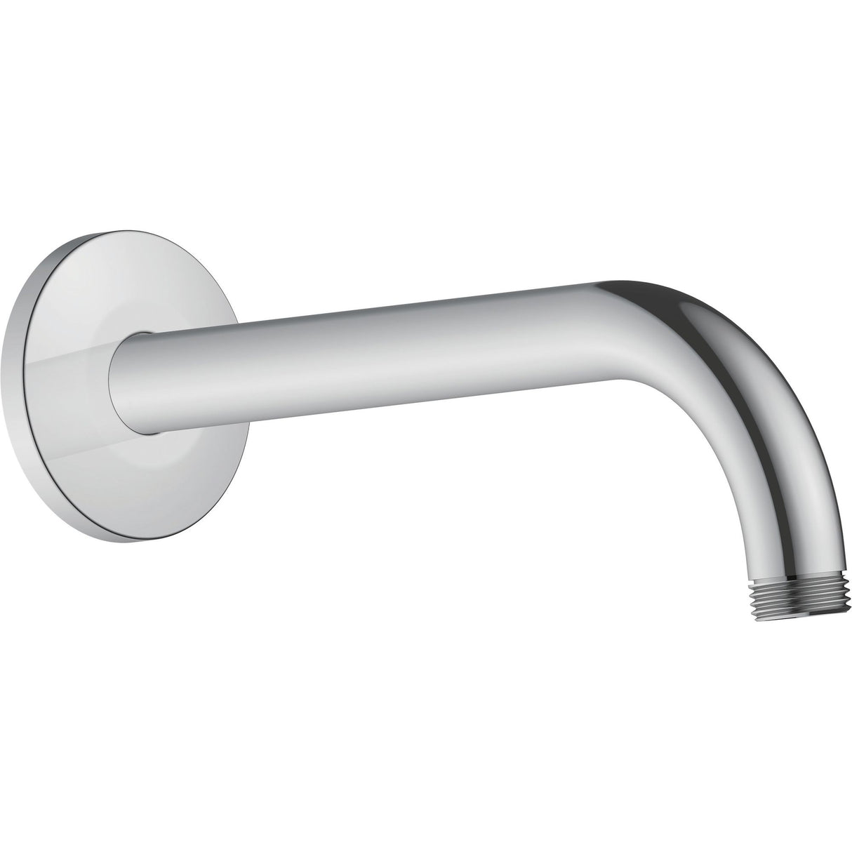 Bras de douche Grohe mural en acier chromé argenté, design moderne.