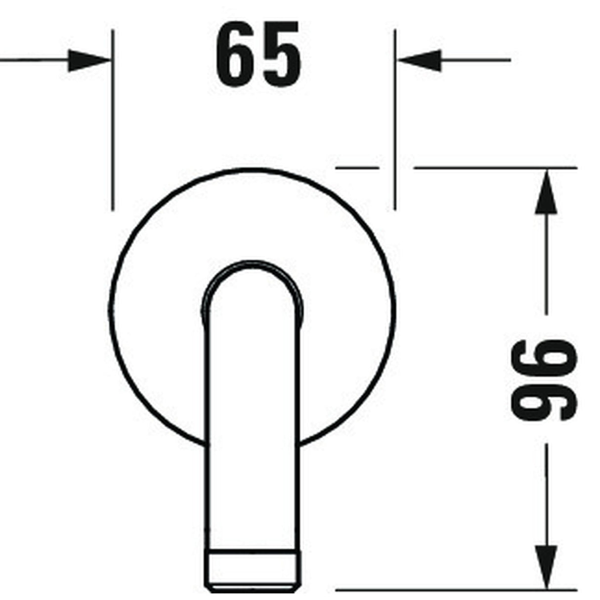 Mitigeur Grohe, robinet mural chromé, schéma dimensions 65x96 mm.