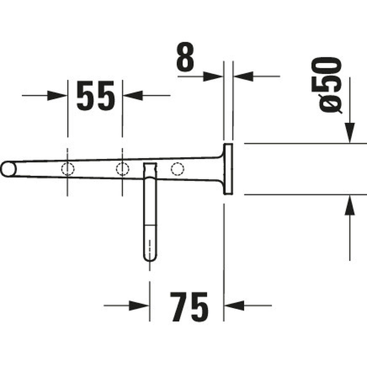 Schéma technique Grohe support mural sanitaire métal chromé, dimensions indiquées.