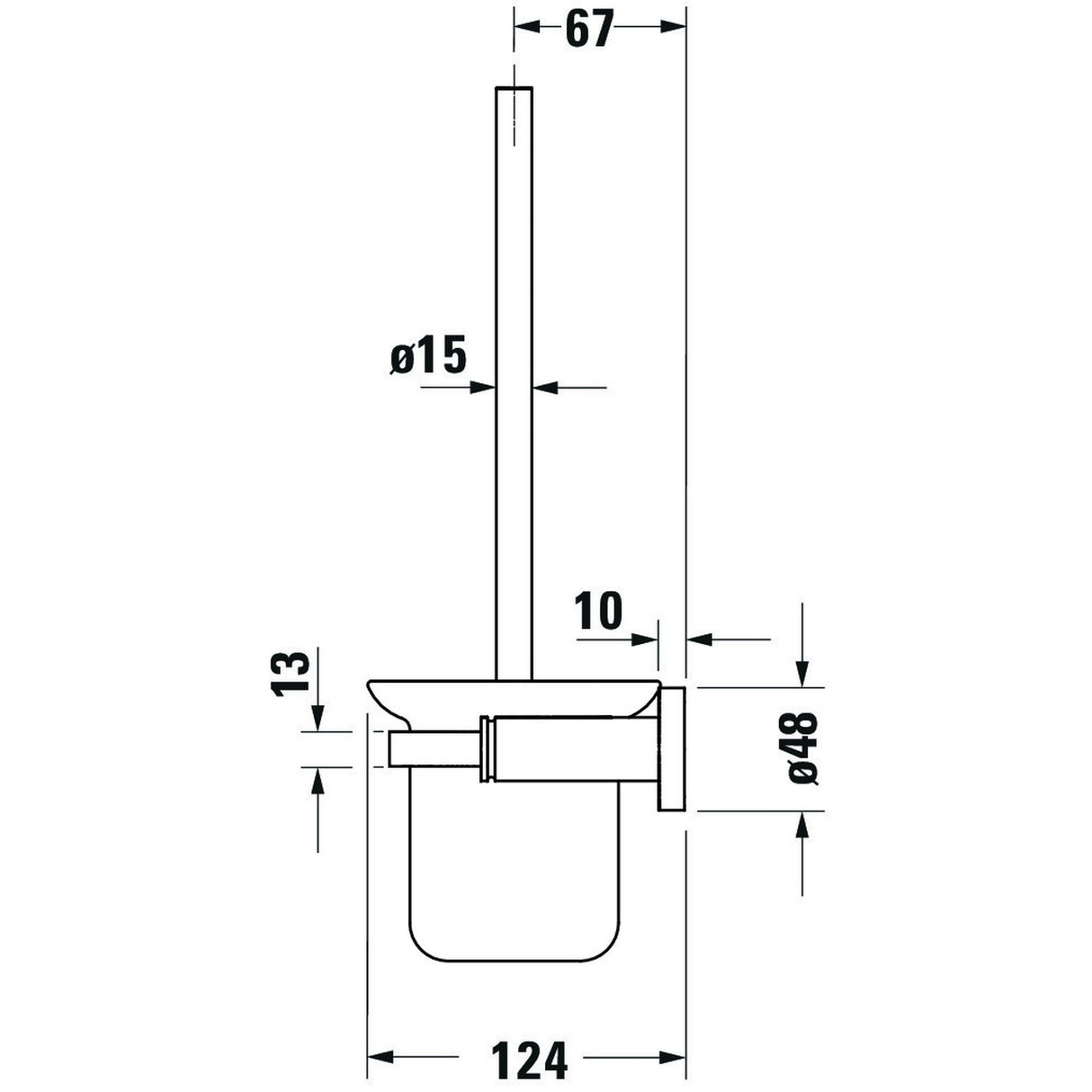 Brosse WC Grohe, accessoire sanitaire mural blanc avec dimensions détaillées.