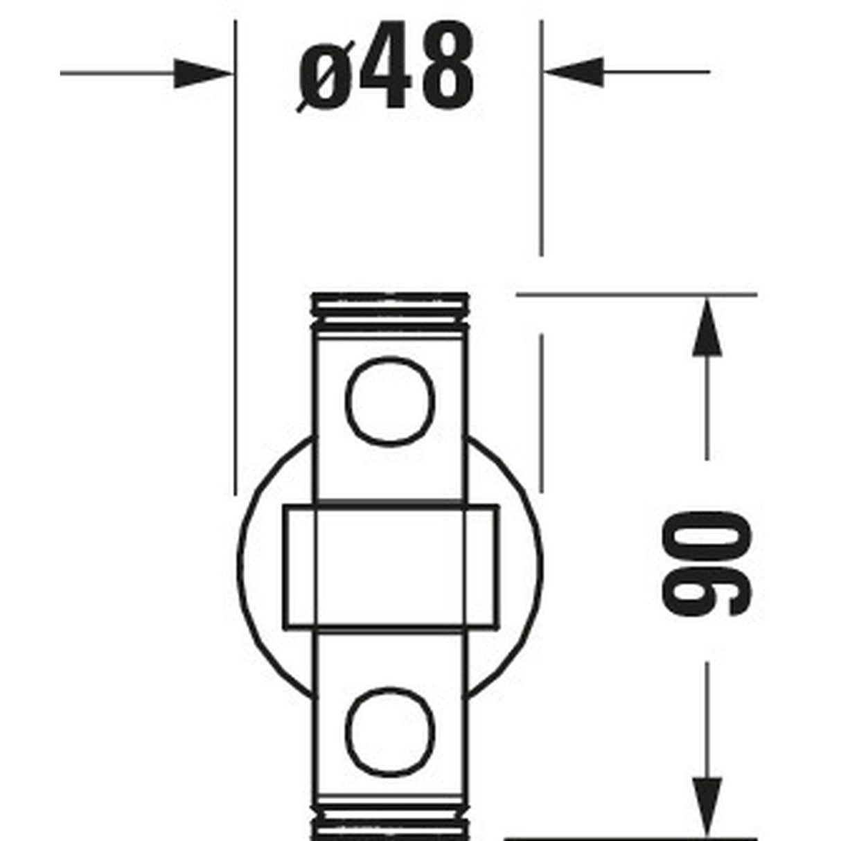 Schéma technique support mural Grohe, type fixation pour plomberie, couleur chromée, diamètre 48 mm.
