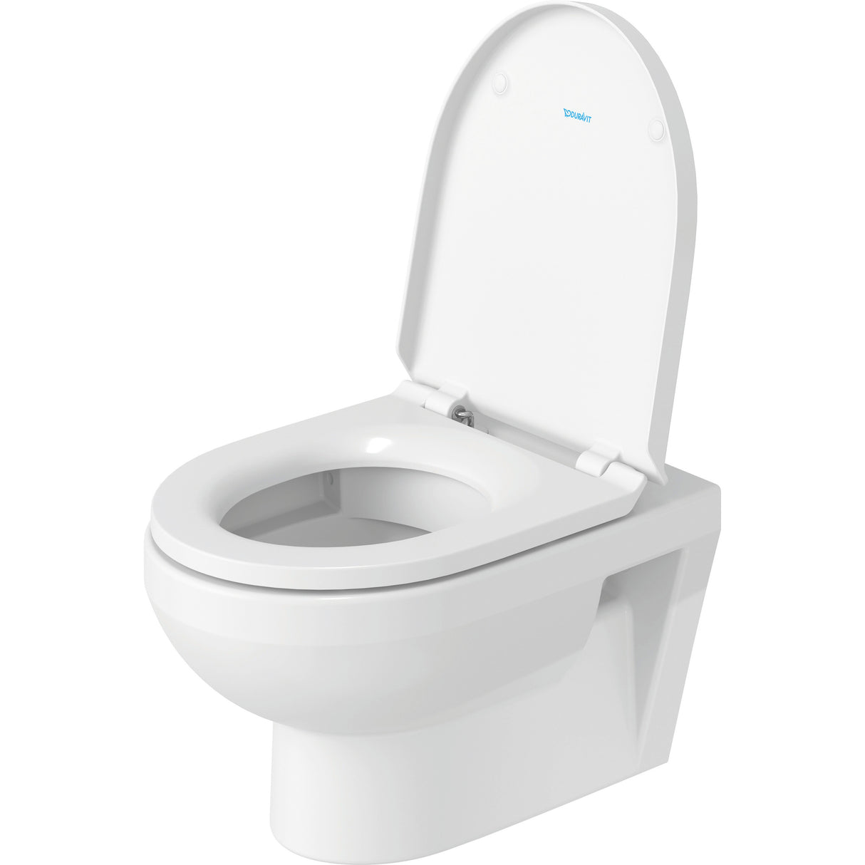 Toilette suspendue blanche Duravit, design moderne, couvercle ouvert