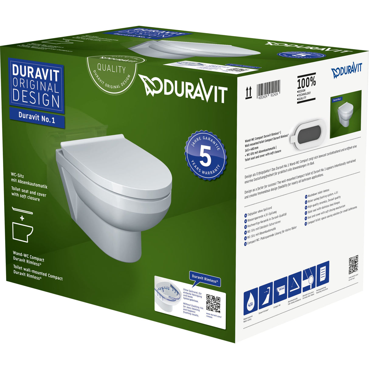 Boîte de WC suspendu blanc Duravit No.1, sanitaire, marque Duravit.