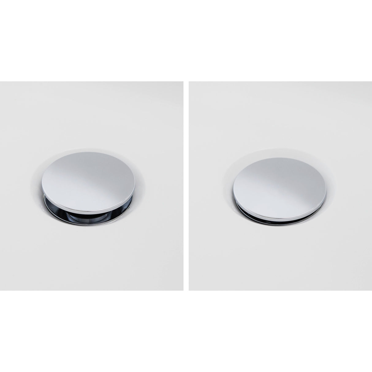 Bonde de lavabo chromée, marque Grohe, couleur argent, vue fermée et ouverte