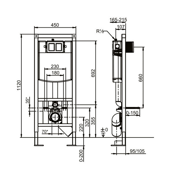 Bâti-support Grohe pour WC, structure métallique, couleur noire.