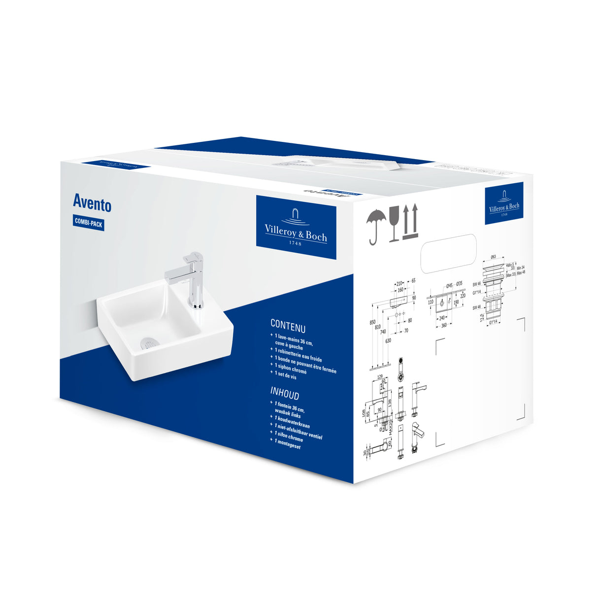 Pack lavabo blanc Villeroy & Boch Avento, vasque céramique, sanitaire