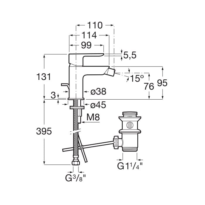 Mitigeur lavabo Grohe, robinet chrome, schéma technique avec dimensions détaillées