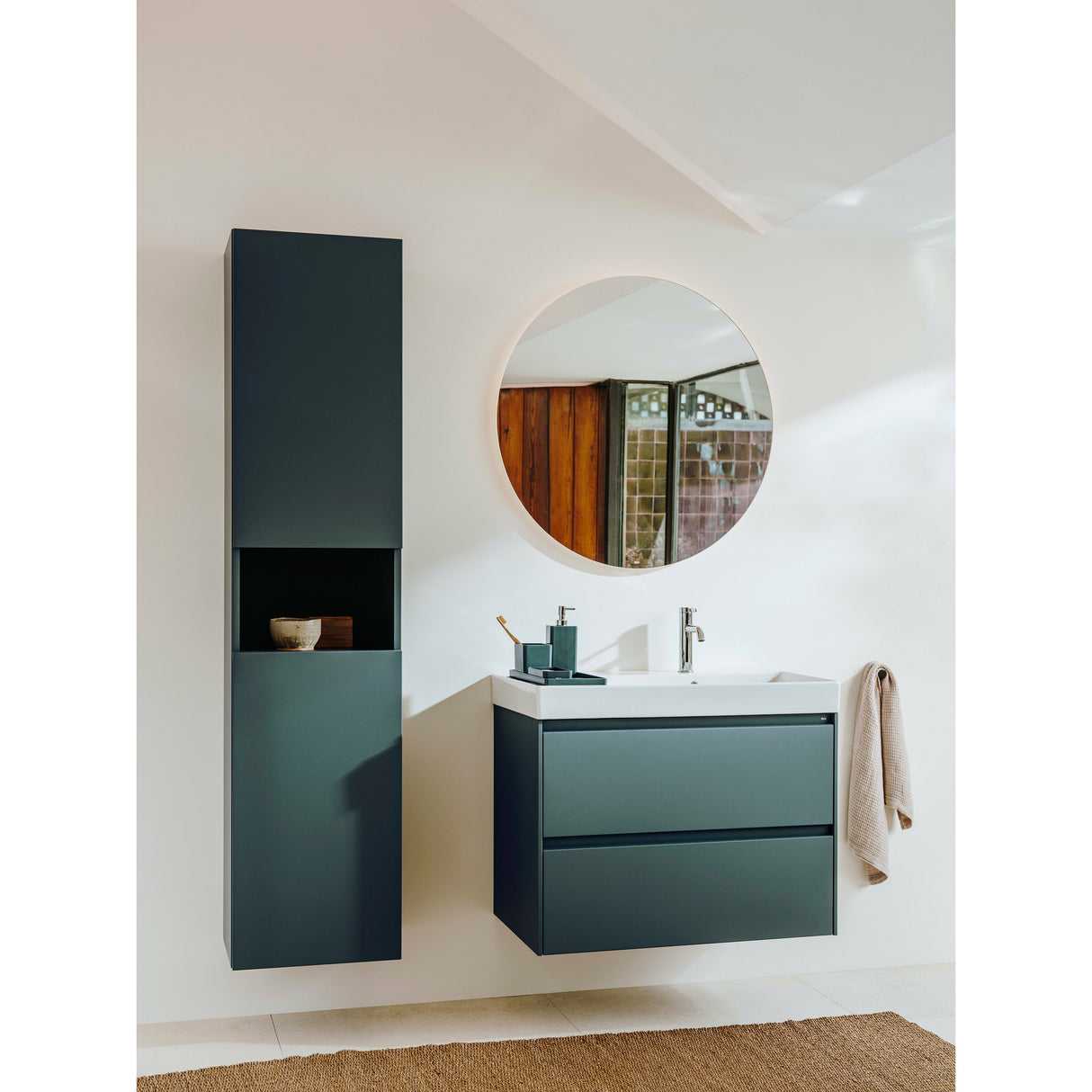 Meuble de salle de bain Delpha, meuble suspendu, couleur bleu foncé
