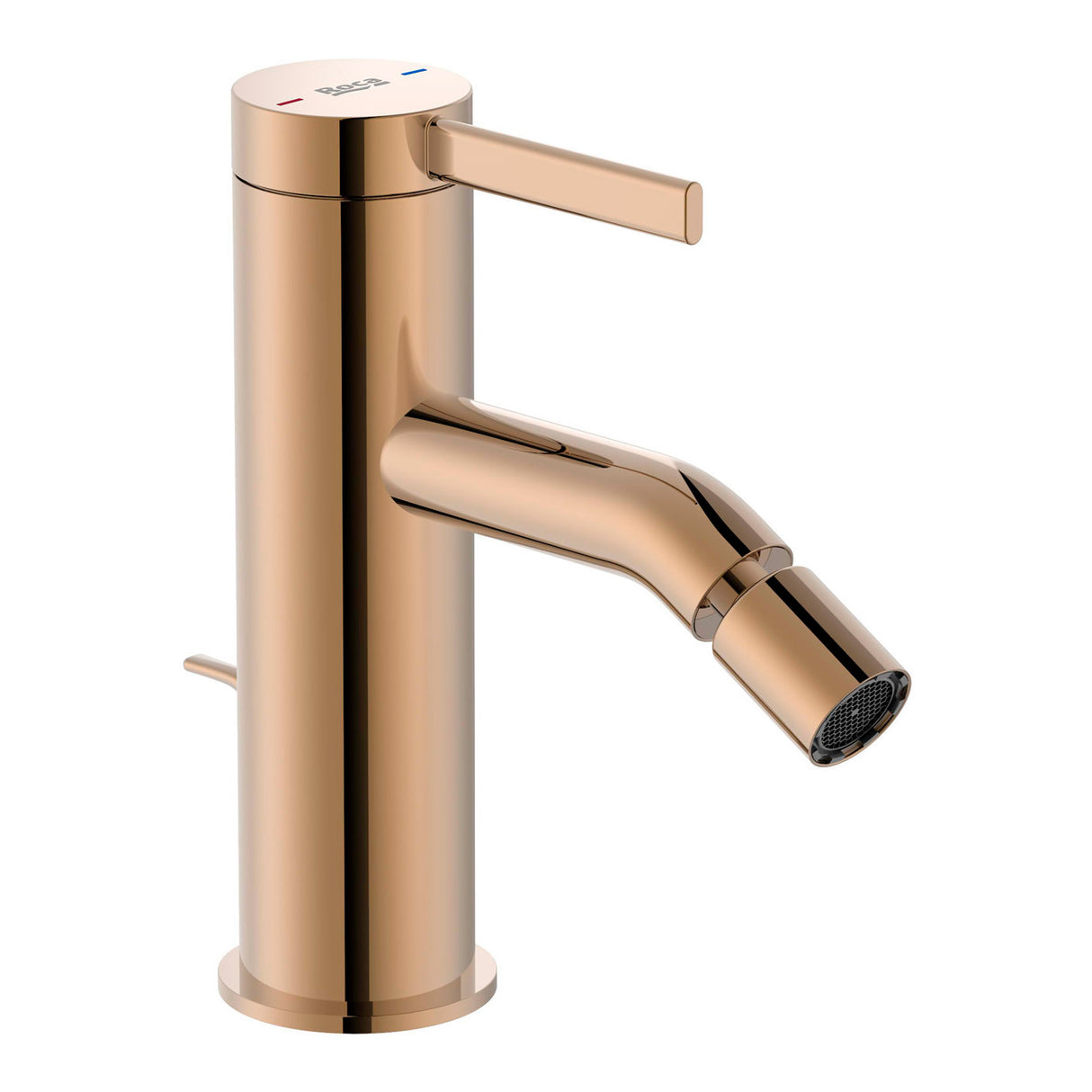 Mitigeur bidet Roca, finition cuivre, robinetterie salle de bain design moderne