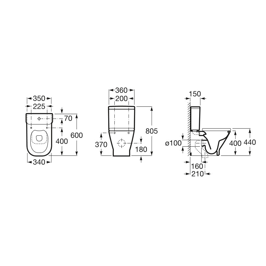 Schéma technique Grohe, cuvette WC blanche avec dimensions détaillées