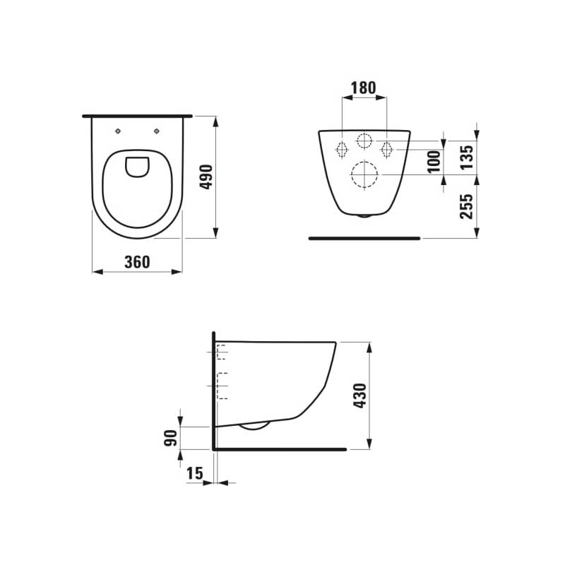 Schéma technique WC suspendu blanc Grohe avec dimensions détaillées.