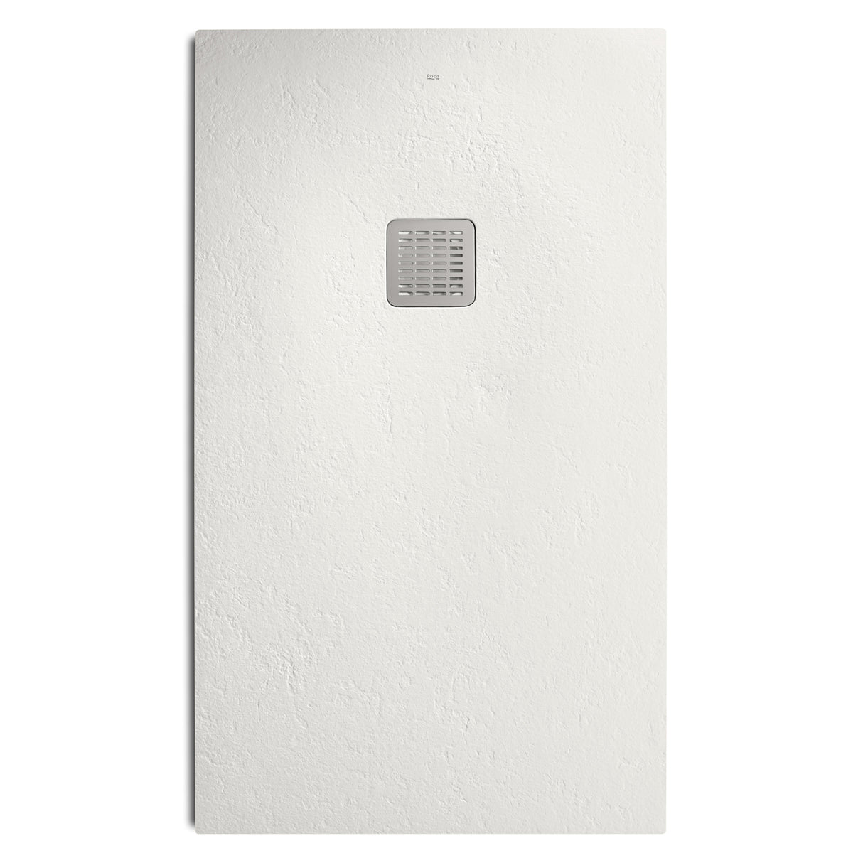 Receveur de douche Roca rectangulaire blanc avec surface texturée et bonde centrale.