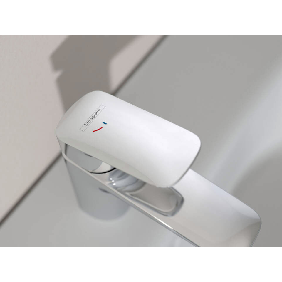 Mitigeur lavabo blanc Hansgrohe, robinet salle de bain design moderne