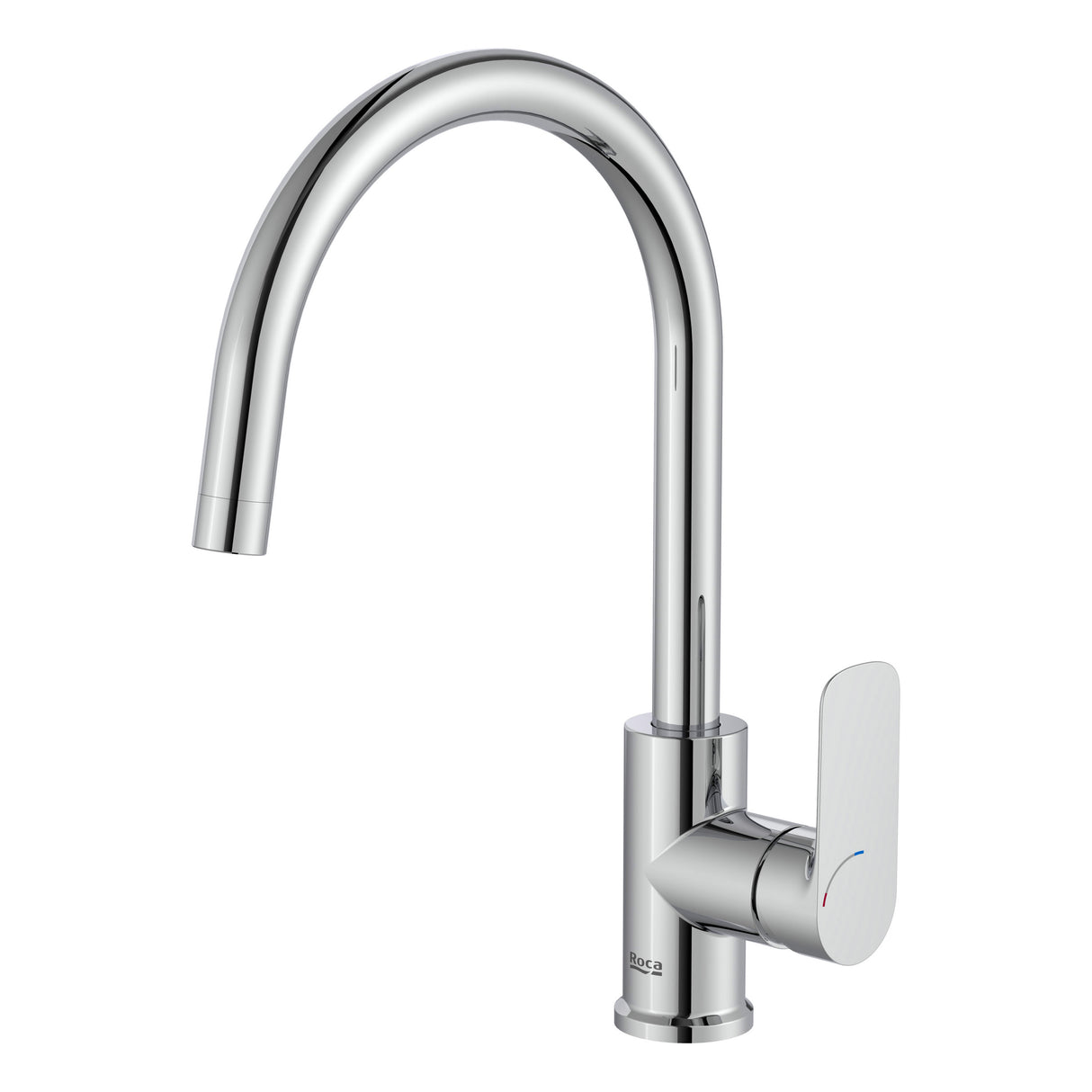Mitigeur Roca, robinet de cuisine, couleur chrome, design moderne.