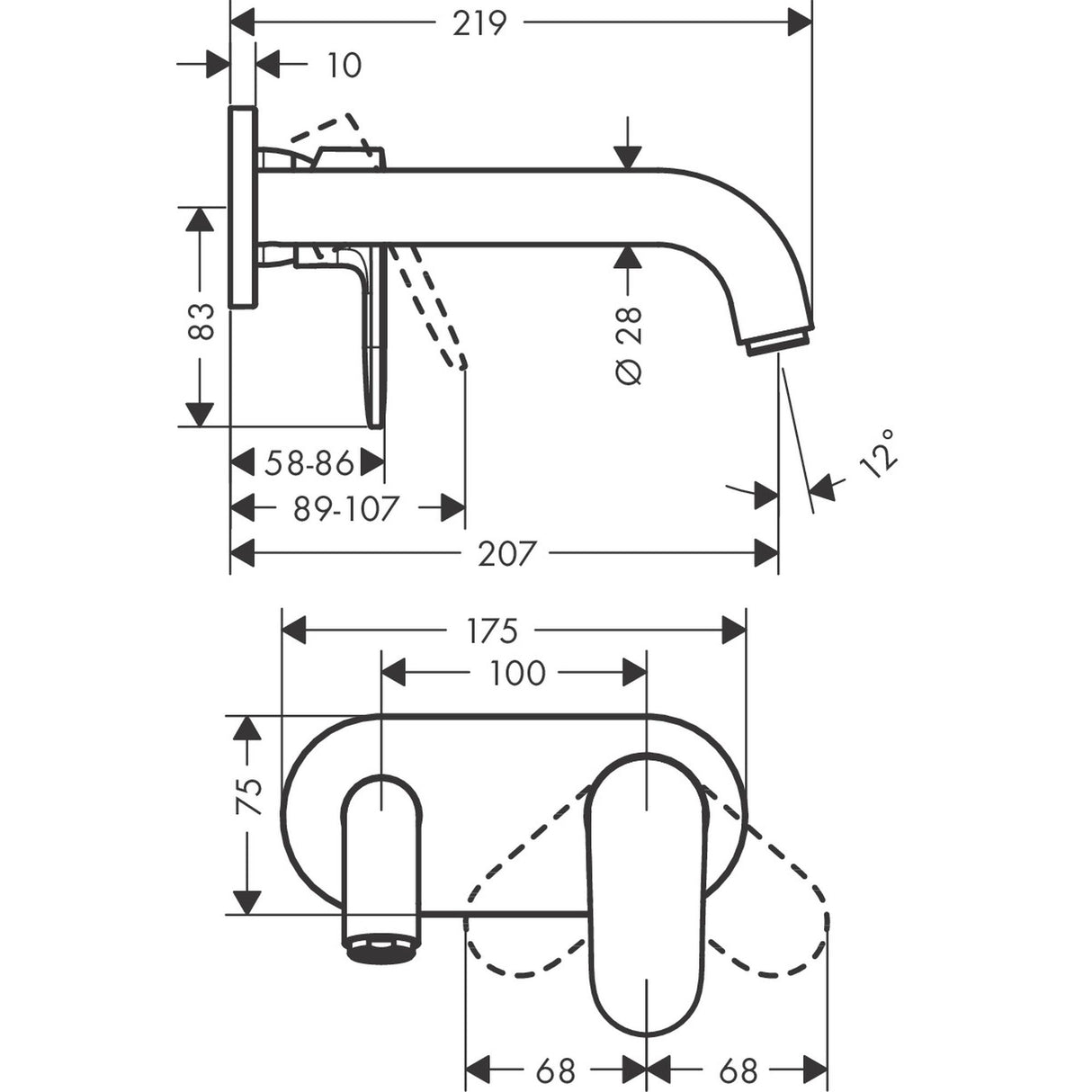 Schéma technique mitigeur mural Grohe, robinetterie salle de bain, finition chromée.