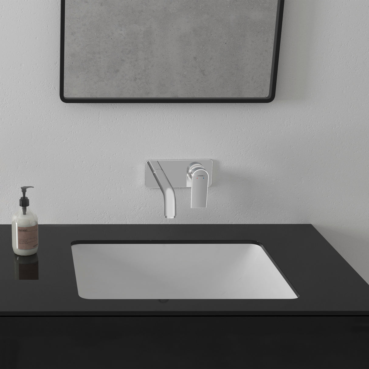 Mitigeur mural Grohe, robinet de lavabo, chrome, design moderne sur fond blanc