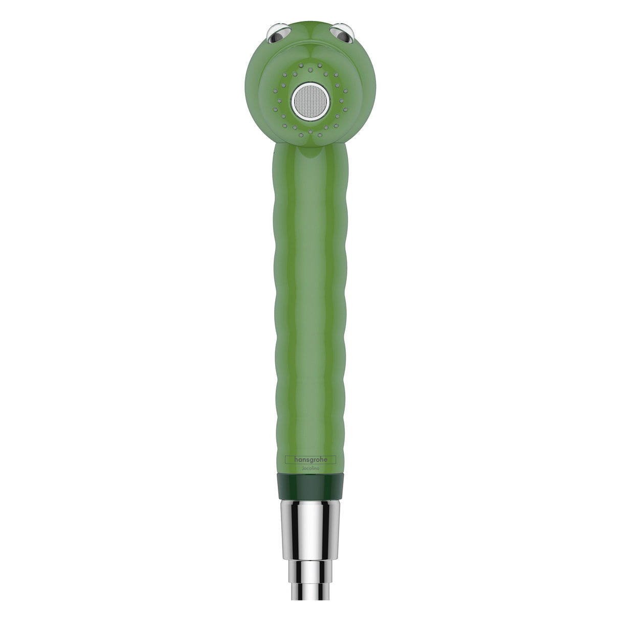 Douchette verte Hansgrohe en forme d’animal, type plomberie, finition ludique.