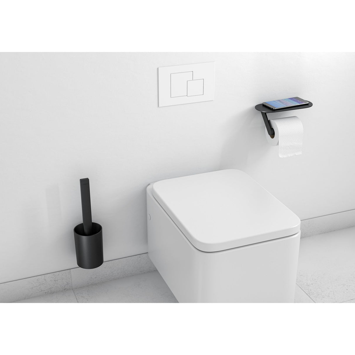 Brosse WC noire marque GROHE, accessoire sanitaire mural moderne, couleur noire.
