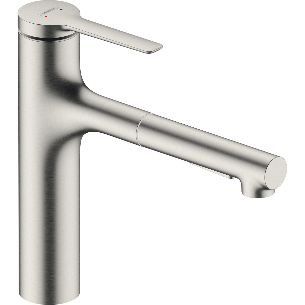 Mitigeur cuisine Grohe inox brossé, robinet moderne couleur argenté.