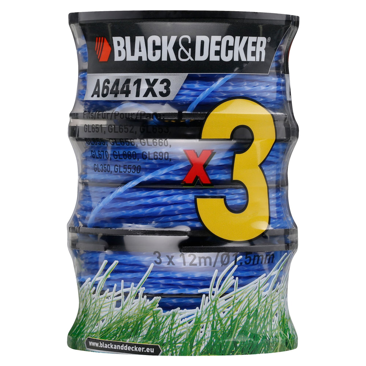 Bobine de fil nylon bleu pour coupe-bordure BLACK+DECKER, modèle A6441X3, lot de 3