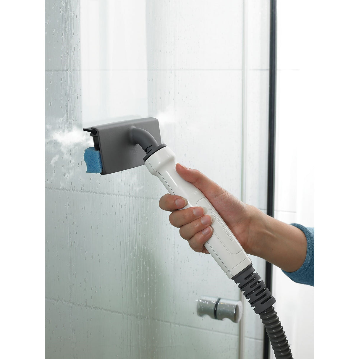 Brosse de nettoyage GROHE, type accessoire de douche, couleur blanc et gris, pour vitres.