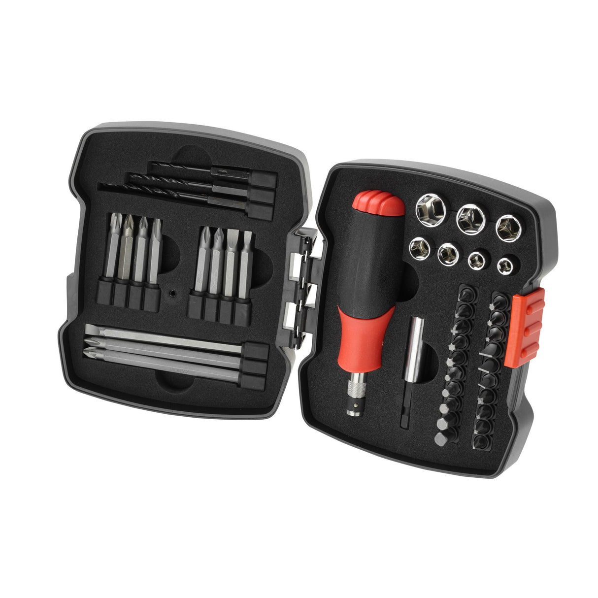 Coffret de clés et douilles BLACK+DECKER avec tournevis à cliquet manuel et 43 embouts pour bricolage.