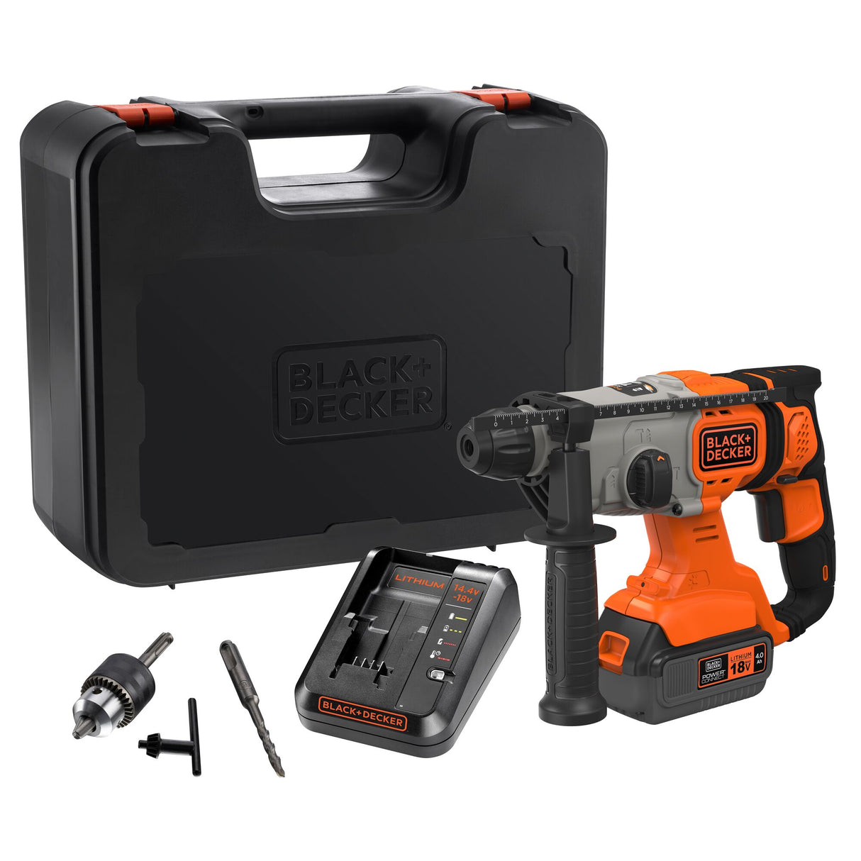 Perforateur sans fil Black+Decker, couleur orange et noir, avec coffret de transport