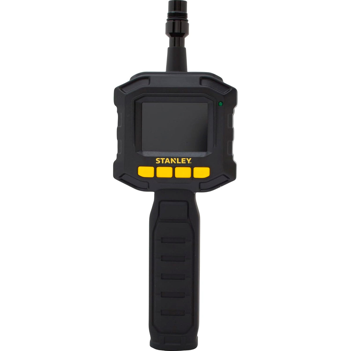Caméra d’inspection endoscope Stanley noire, poignée ergonomique, écran couleur.