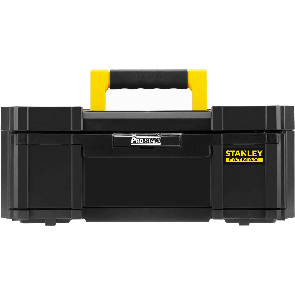 Boîte à outils Stanley Fatmax, noire avec poignée jaune, type Pro-Stack.