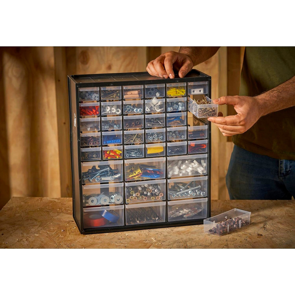 Organisateur de rangement Stanley, meuble à tiroirs plastique noir, pour visserie et outils