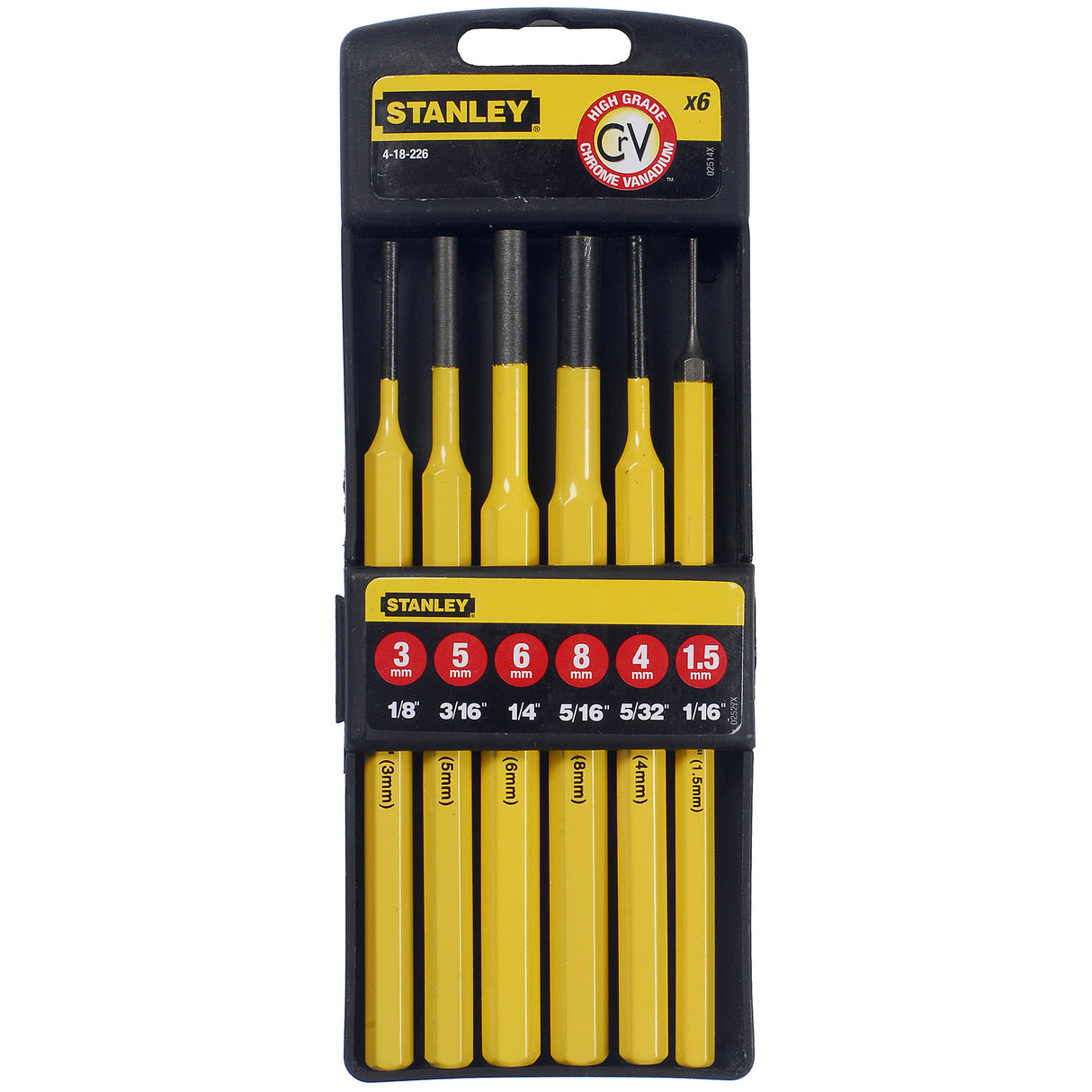 Jeu de chasse-goupilles Stanley, outillage jaune, 6 pièces, tailles assorties.