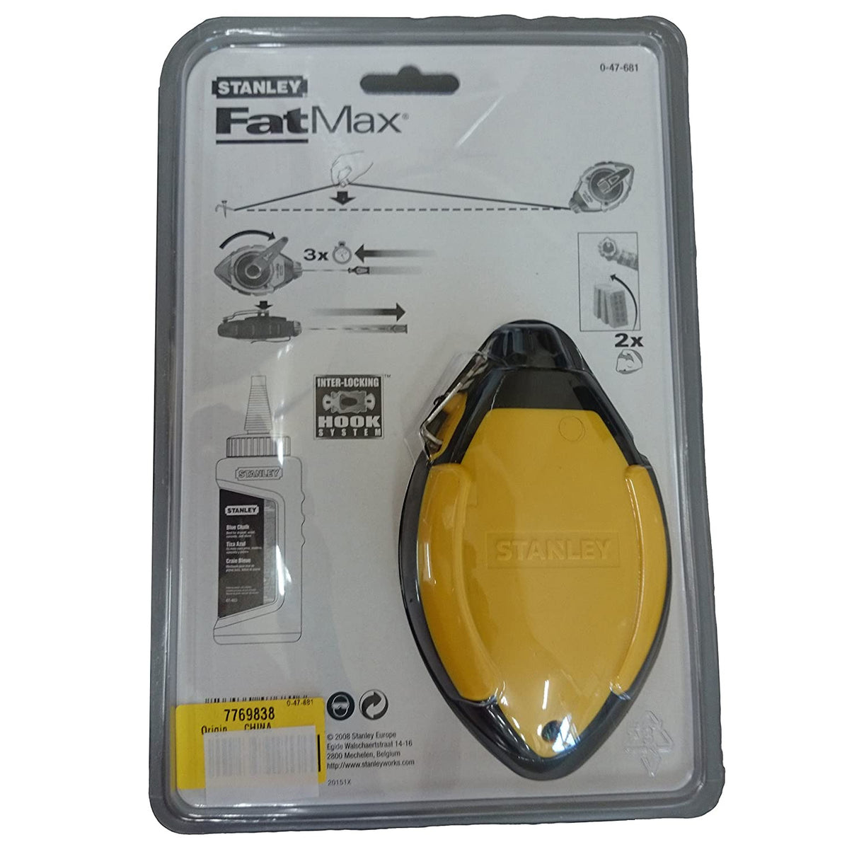 Botte de traçage Stanley FatMax, couleur jaune, outil de marquage pour chantier.