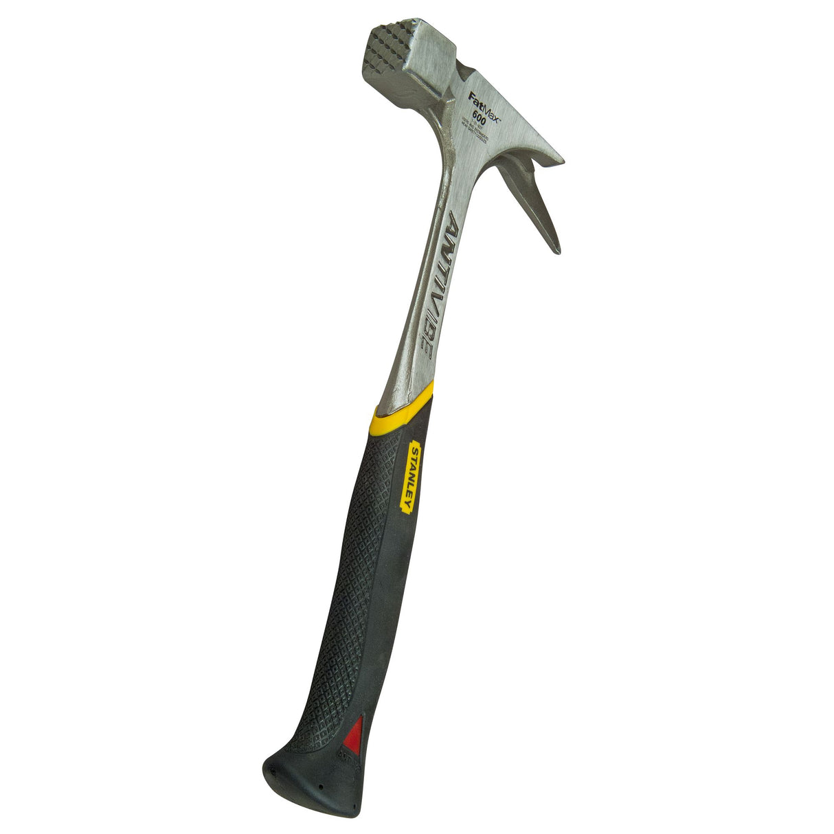 Marteau antivibration Stanley, manche noir et métal, tête grise, outil de bricolage.