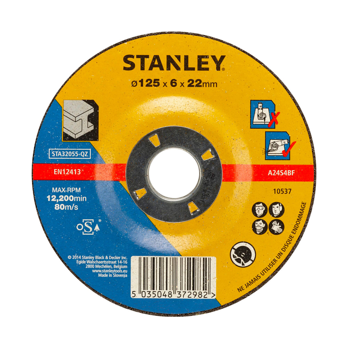 Disque abrasif Stanley, meuleuse, couleur jaune et bleu, diamètre 125 mm