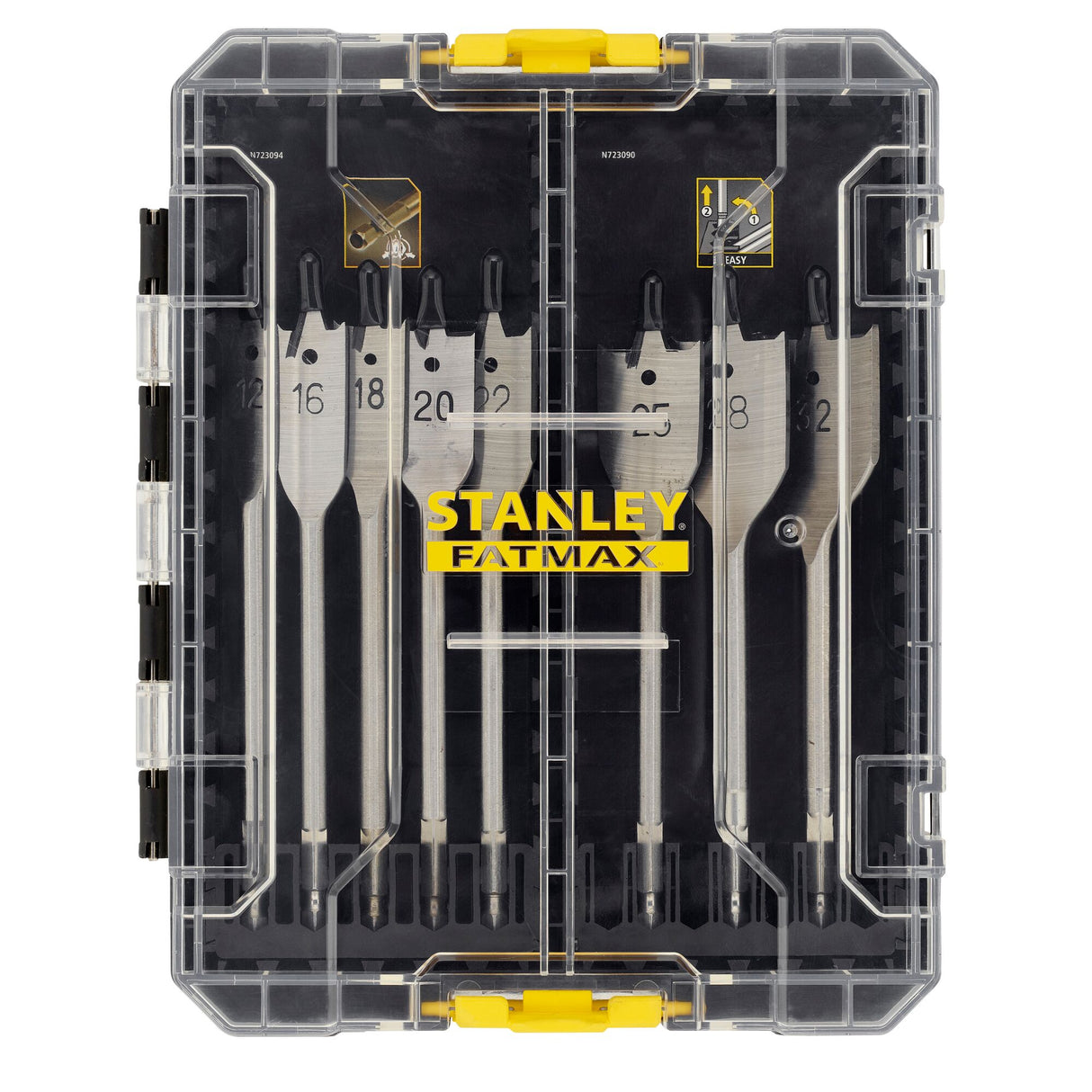Coffret de forets plats Stanley Fatmax, type mèche à bois, couleur argentée.