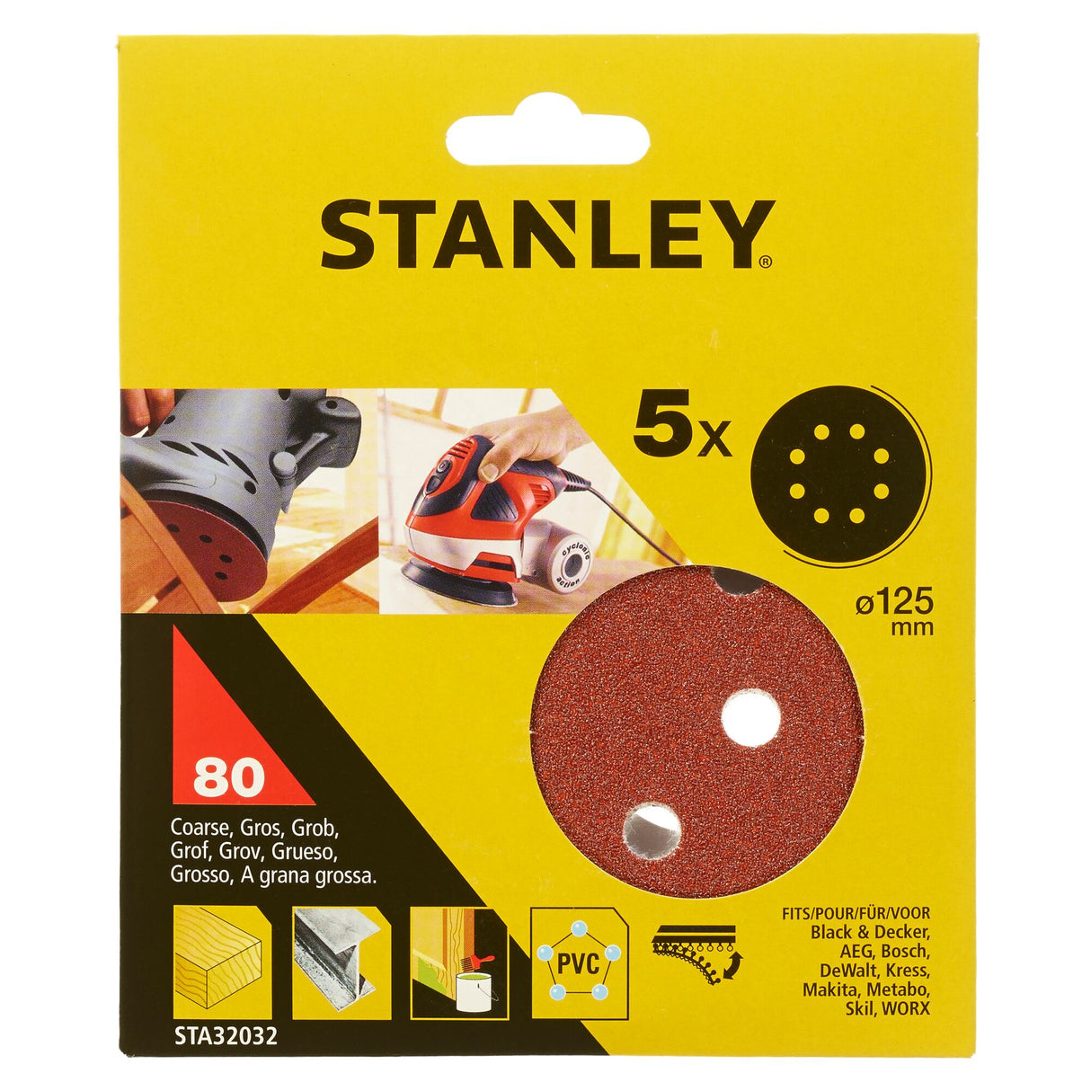 Disque abrasif Stanley, abrasif à poncer, grain 80, couleur rouge, diamètre 125 mm