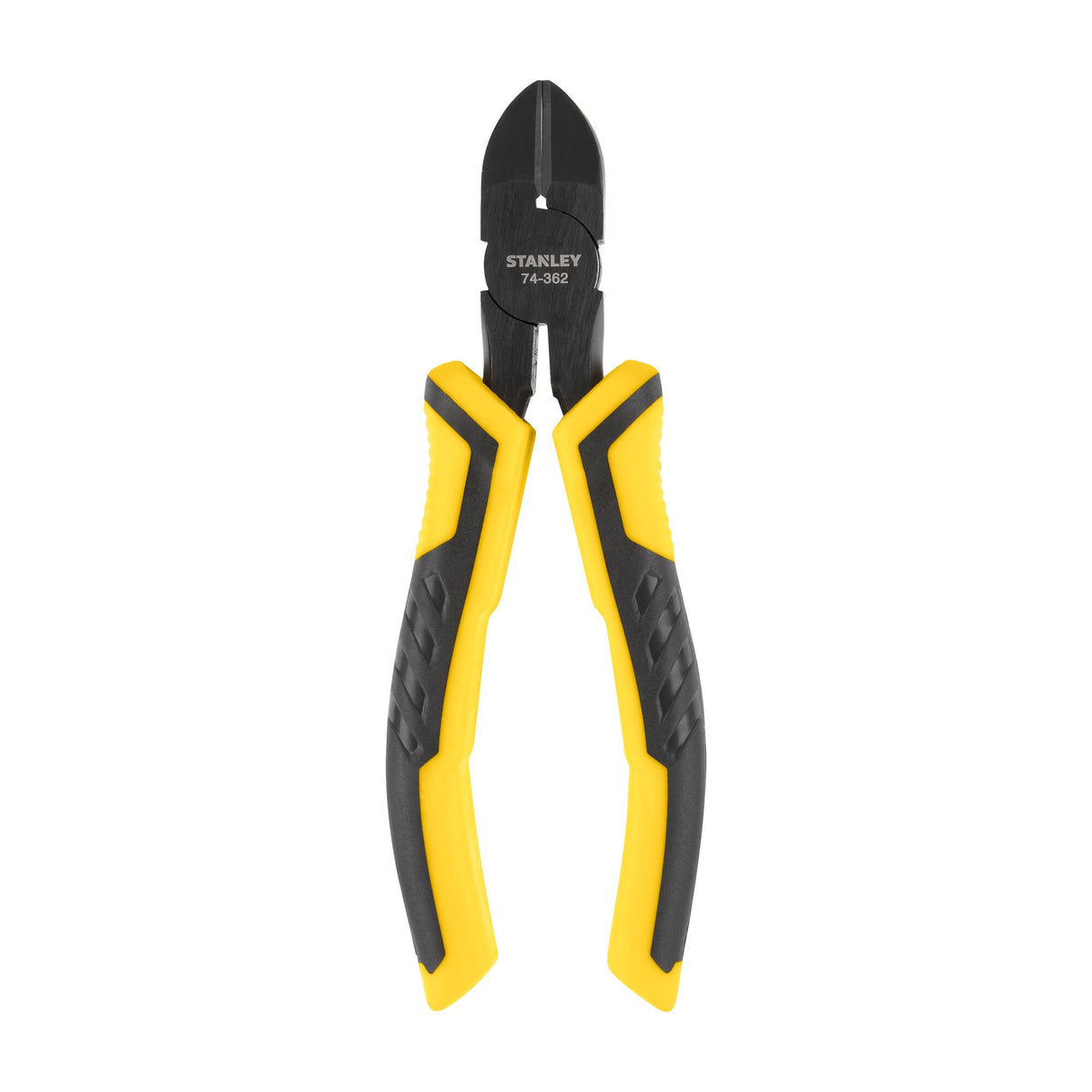 Pince coupante Stanley jaune et noire, outil de coupe isolé sur fond blanc.
