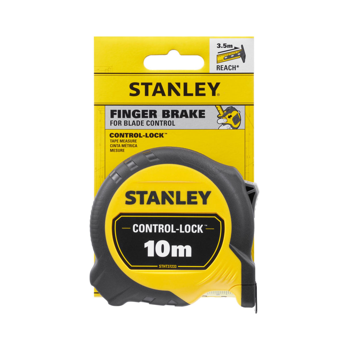 Mètre ruban Stanley Control-Lock 10m, outil de mesure jaune et noir