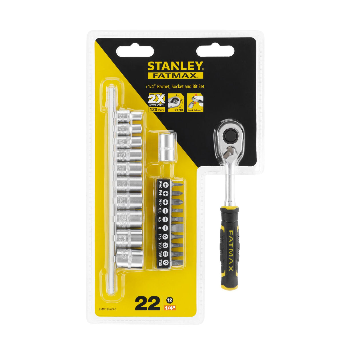 Coffret cliquet et douilles Stanley Fatmax, type outillage, couleur noir et jaune