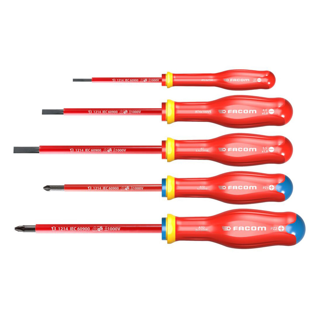 Jeu de tournevis Facom, outillage, couleur rouge, poignée ergonomique.