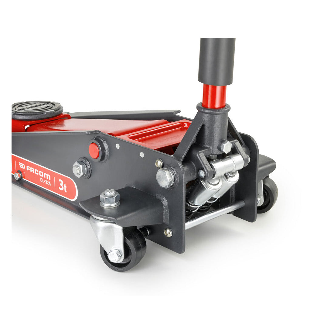 Cric hydraulique Facom, type DL.32A, 3 tonnes, couleur noir et rouge.