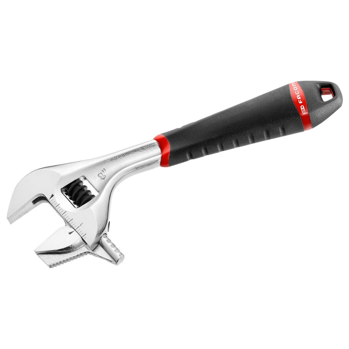Clé à molette Facom, outil de plomberie, couleur argent et noir, poignée ergonomique