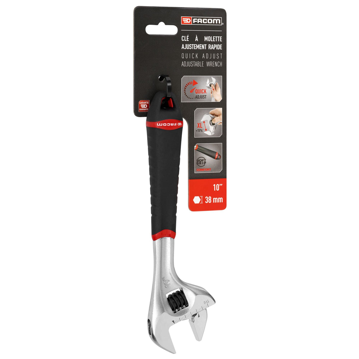 Clé à molette Facom, outil réglable, noire et argent, poignée ergonomique.